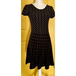 GB Girls SZ XL Dress Polka Dot Black A-Line Flare Whimsigoth Punk Stretch‎ Thick